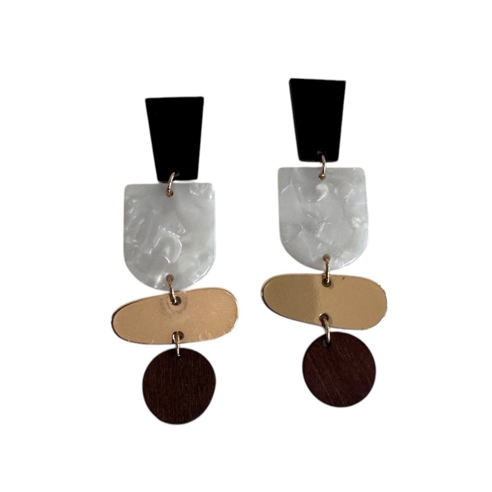 Mixed Material Dangle Drop Earrings Geometric